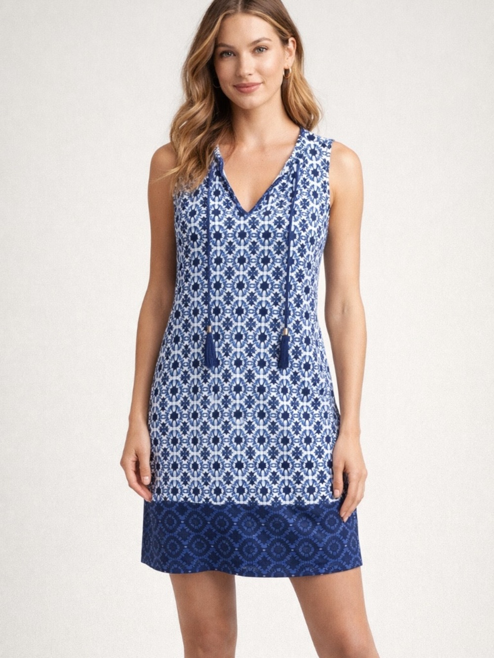 Tommy Bahama summer dress women M blue/white fringe mini holiday beach vacation